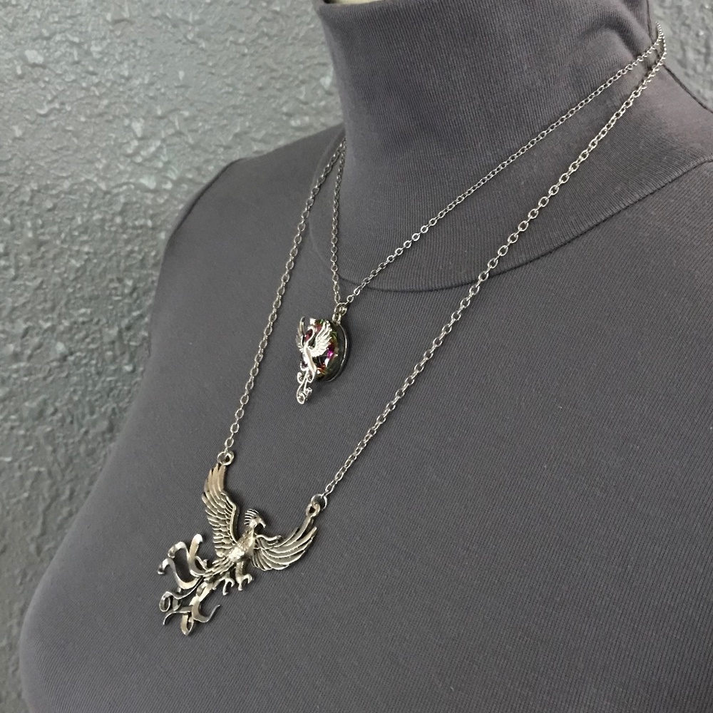 Rising Phoenix Jean Grey Silver Handmade 2-Layer Mythology Necklace Marvel Comic - Picture 6 of 15